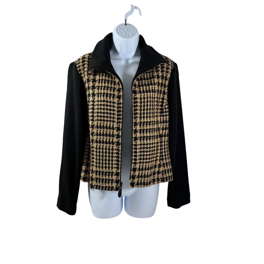 Vintage Emil Rutenburg Womens Houndstooth Cardigan Jacket Black & Camel Size L - Picture 5 of 16